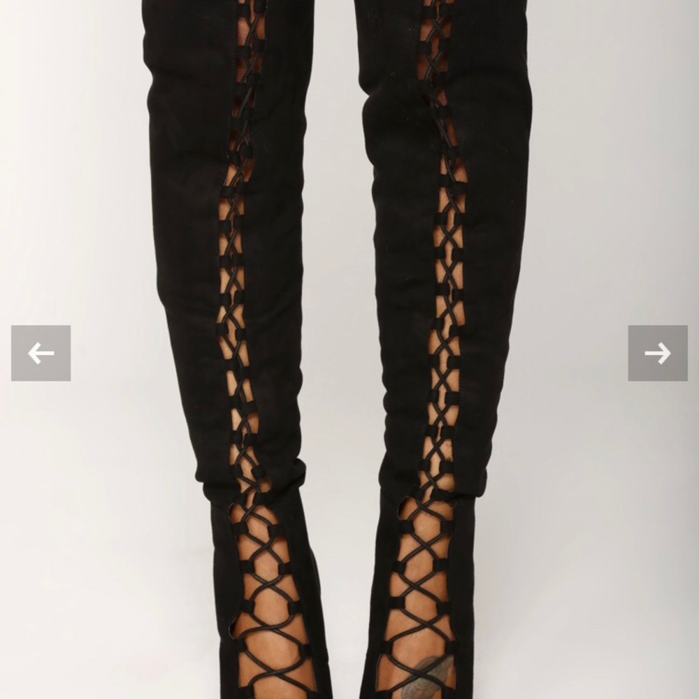 Fashion Nova Lace Up Knee High Heel Boots - Picture 4 of 16